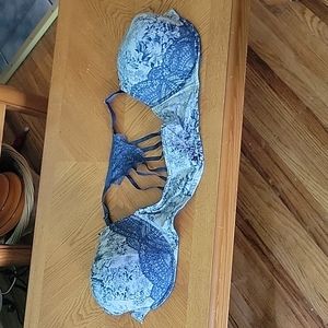 Bra cacique front clasp white blue picture print